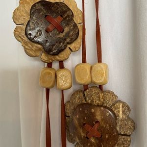 Fun Boho 72” Long Belt,Necklace,Wall Decor- Woden Flowers&Beads-Strung w/Leather